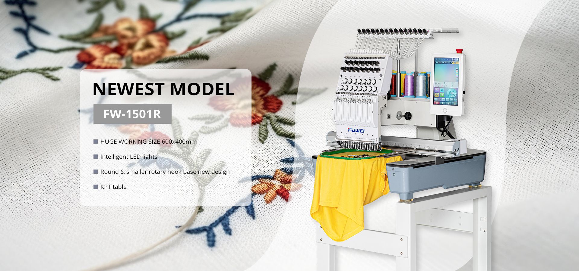 FW-1501R 400X600 Single Head Embroidery Machine